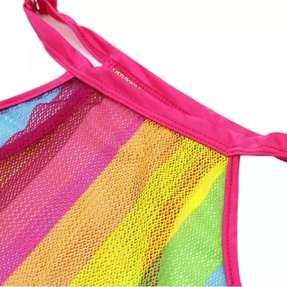 FESTIVAL LINGERIE BODYSUIT MESH HALTER RAINBOW STRIPPED TBACK - Picture 2 of 3